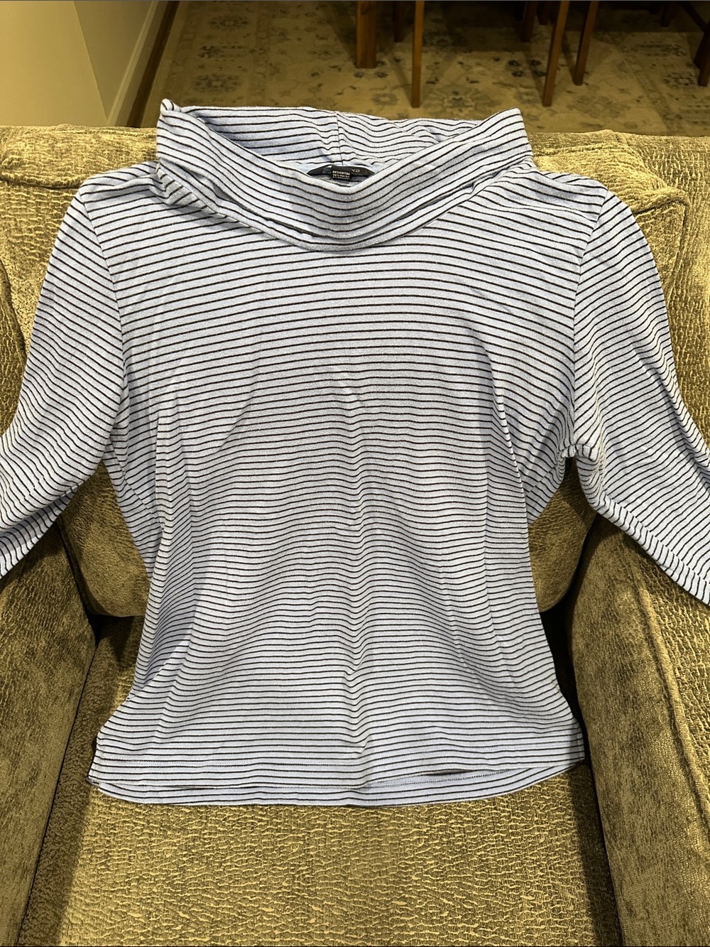 Lands' End Navy and White Striped Cowl Neck Long Sleeve Top